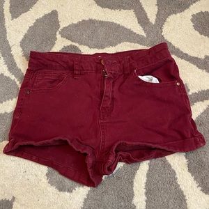 Red jean shorts